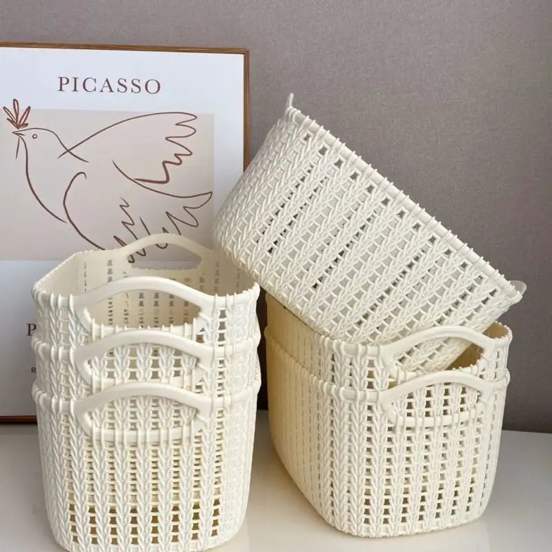 Cesta Organizadora de Plástico Estilo Rattan