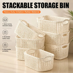 Cesta Organizadora de Plástico Estilo Rattan