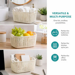 Cesta Organizadora de Plástico Estilo Rattan